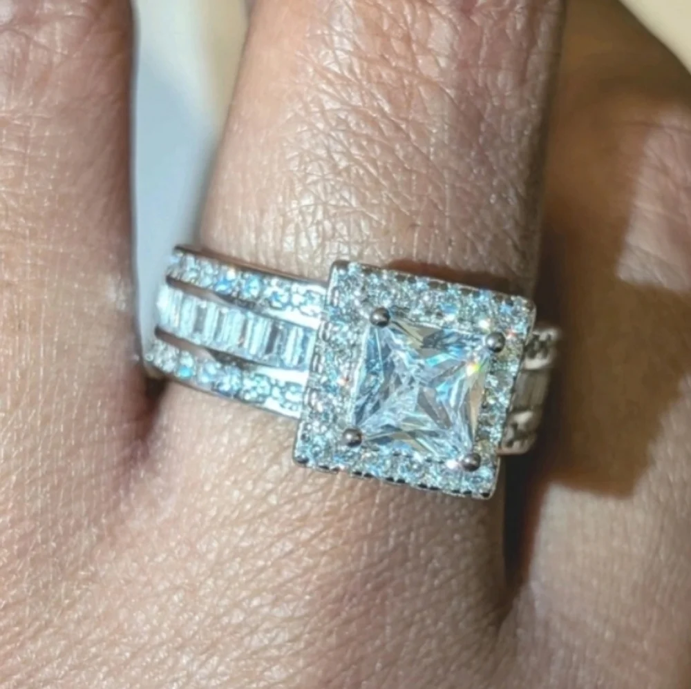 Womens Baguette& Round Cut 9.65ct Lab Created Diamond Princess Wedding Ring 8